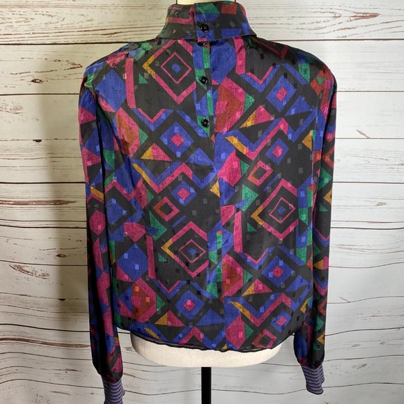 Vintage Geo Artsy MOD Mock Neck Blouse - Picture 6 of 8